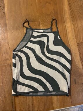 Y2K Green & White Swirl Knit Tank Top